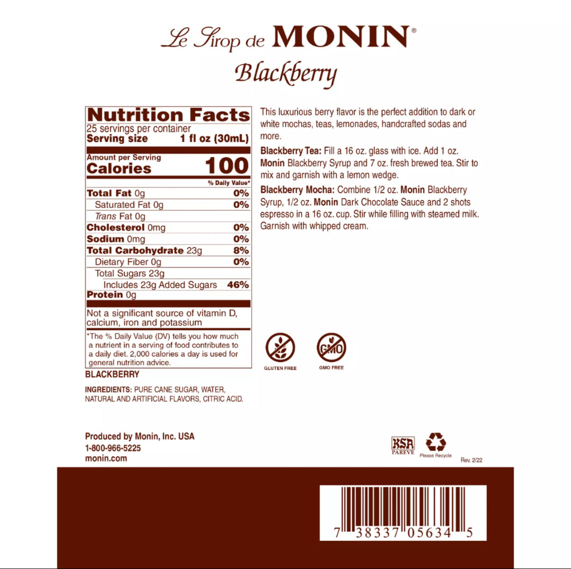 Blackberry - Monin 750ml Syrup