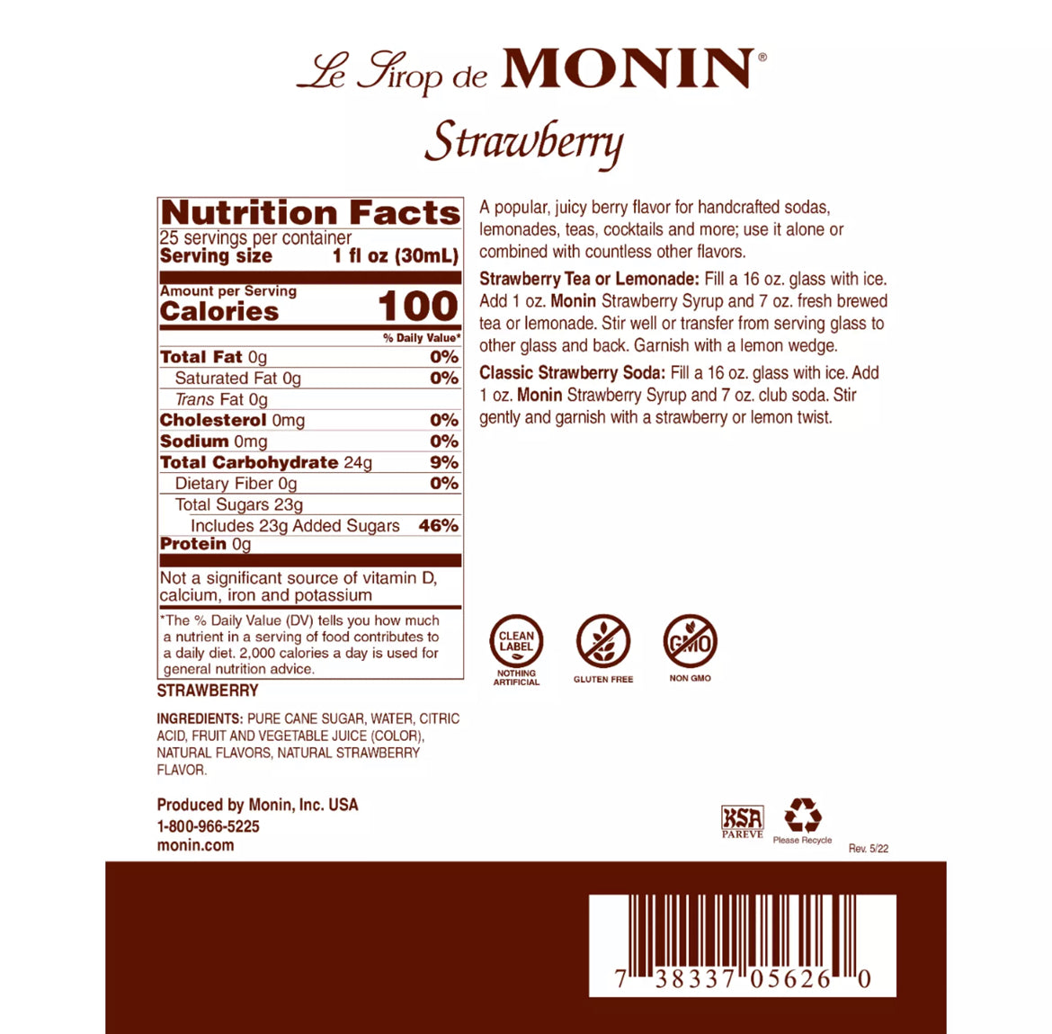 Strawberry - Monin 750ml Syrup